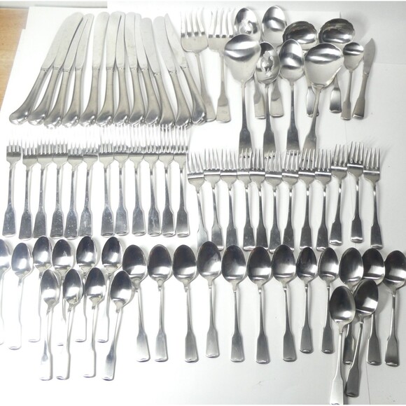 American Colonial Oneida Cube 72pc Flatware Set Stainless Forks Spoons - Picture 2 of 16
